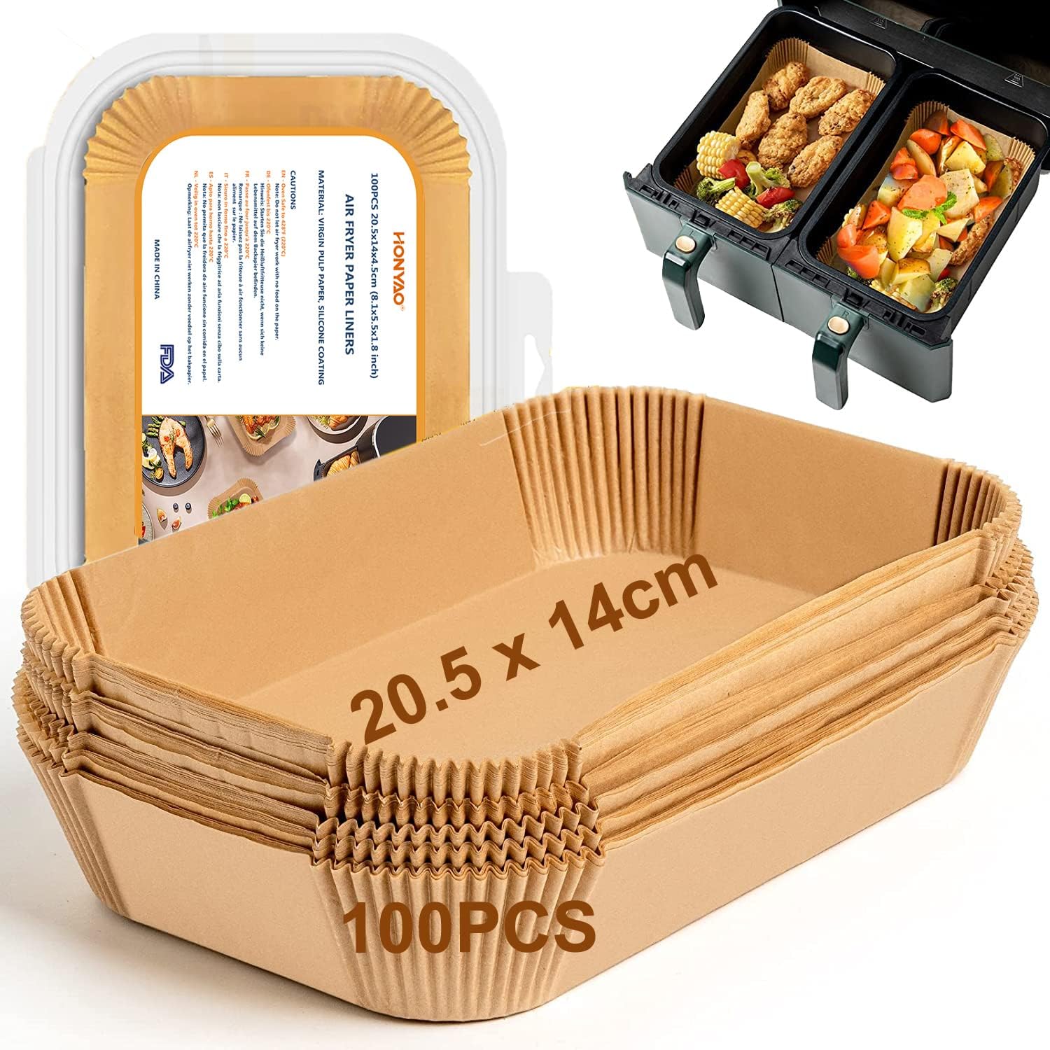 HONYAO Papier Cuisson pour Ninja Foodi Air Fryer, 100 Pièces 20,5x14cm